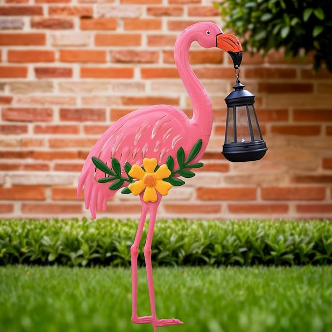 Metal Flamingo Stake with Solar Lantern Garden Solar Animal Lights for Yard Patio Lawn Pathway Decor Unique Gifts for Women Mom Grandma(Pink Flamingo)