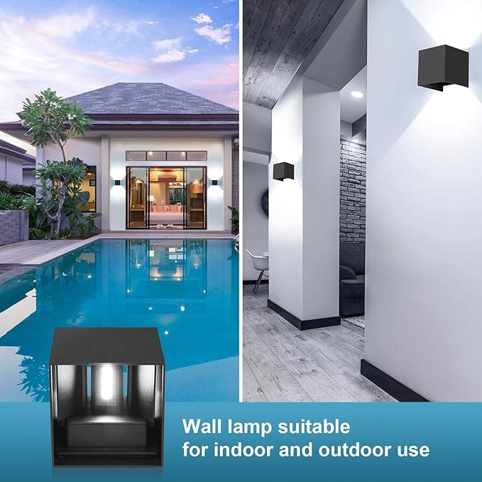 ledmo LED Wall Porch Light Up and Down Outdoor Modern Lights 20W Adjustable Wall Sconce IP65 Aluminum Black Square Wall Pack Lighting 6500K Waterproof Exterior for Yard House Patio Stair 2 Pack