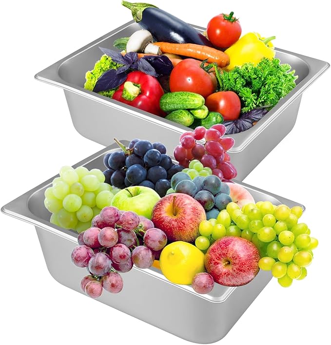 3 PCS 1/2 Size 4 Inch Deep Stainless Steel Steam Table Pans Anti-Jamming Steam Pan Hotel and Restaurant Catering Food Pans by GENHAKON