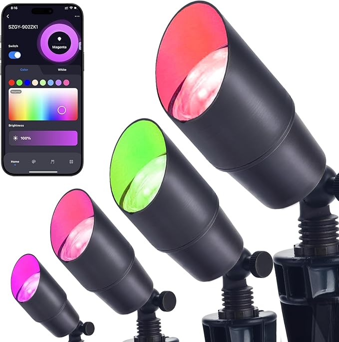 RGB Landscape Lighting Smart Low Voltage Landscape Lighting Kit with Color Changing 4 Pack 12 Volt Landscape Lights Outdoor Spot Lights for Yard Garden LightingRemote/APP/Voice Control.