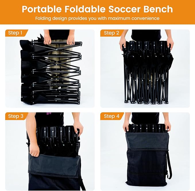 LILYPELLE Portable Bench 6 Seat Soccer Benches for Team Folding Soccer Bench Chair Sideline Benches Camping Chairs for Football Camp Sport Events Outdoor Seating with Carry Bag 1Pack