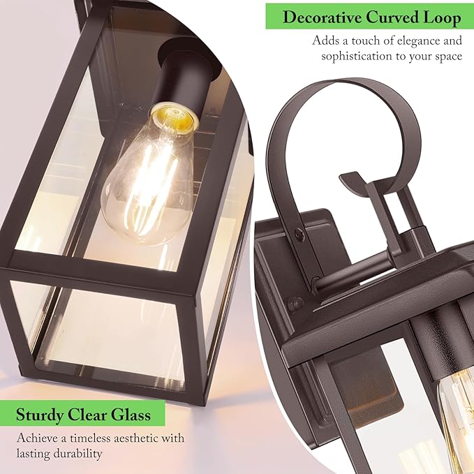 BesLowe 2-Pack Outdoor Wall Light Fixtures 15 Exterior Lighting Fixtures Wall Mount Waterproof Porch Lights Outdoor Wall Sconces Lanterns Modern Outside Lights for House Front Door Garage Brown