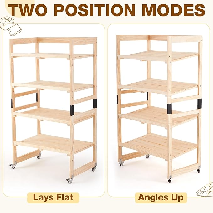 55 x 30 x 18 4 Tier Wood Bakery Bread Rack with Angled Shelves Bread Fruit Vegetable Display Shelf Stand for Shop Pantry Office Grocery Supermarket Kitchen Organizer