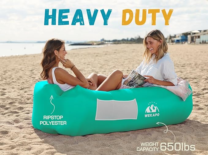 WEKAPO Inflatable Couch Air Lounger Chair - Camping &amp Beach Accessories Portable Blow up Sofa for Hiking Lawn Indoor/Outdoor Movies &amp Music Festivals. Lightweight and Easy to Set Up Air Ham