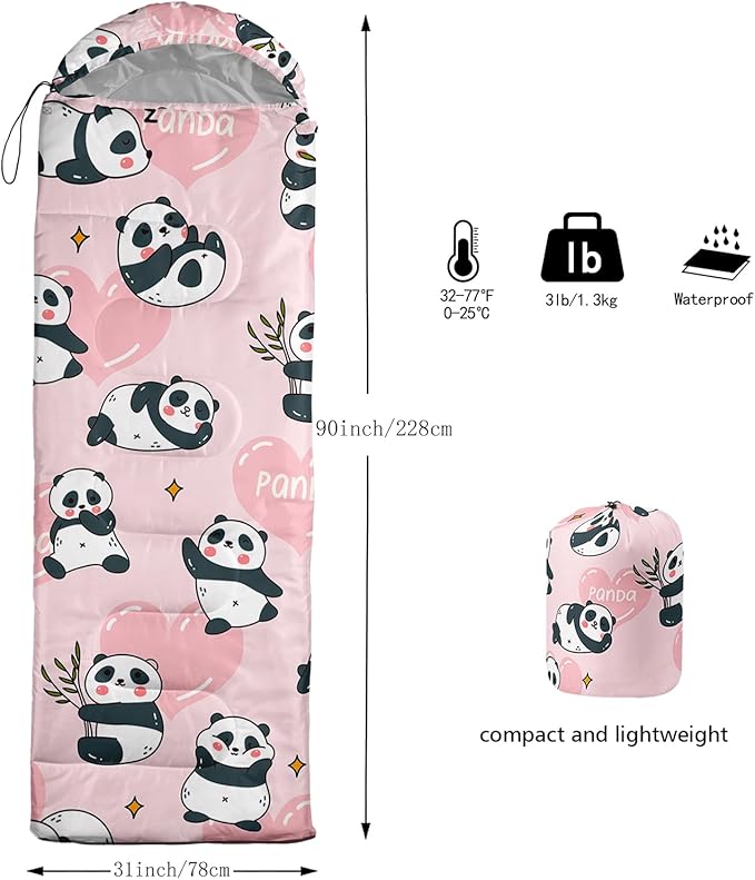 QOOMO Axolotl Cute Camping Sleeping Bags3 Season Warm &amp Cool WeatherLightweightWaterproof Sleeping Bags for Adults &amp KidsTravelingand Outdoors