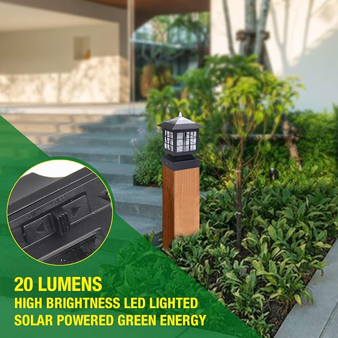 KS101X6AA Solar Post Cap Lights Outdoor for Yard Post Fence Waterproof 20 LUMENS Each 6 Pack