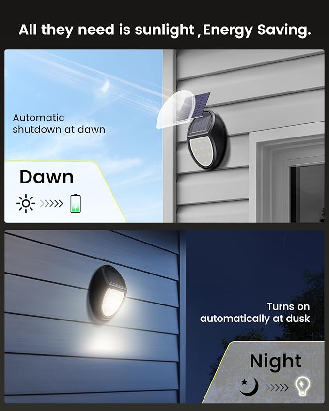 8 Pack Outdoor Fence Solar Lights IP68 Waterproof Solar Step Lamps for Backyard Garden Pathway Porch Patio Driveway Walkway Railing - Yellow Light