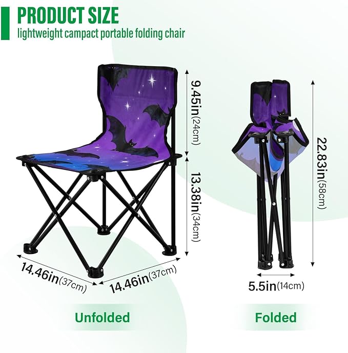 Foldable Camp Chair Bat Moon Pattern Beach Backpack with Carrying Bag Ice Fishing for Outside