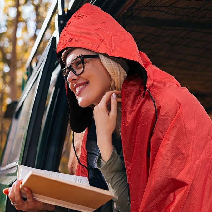 Fleece Waterproof Outdoor Blanket - Windproof Stadium Blanket for Camping Picnics and Sports Stay Dry and Comfortable 80x 58(Hoodeed Red)