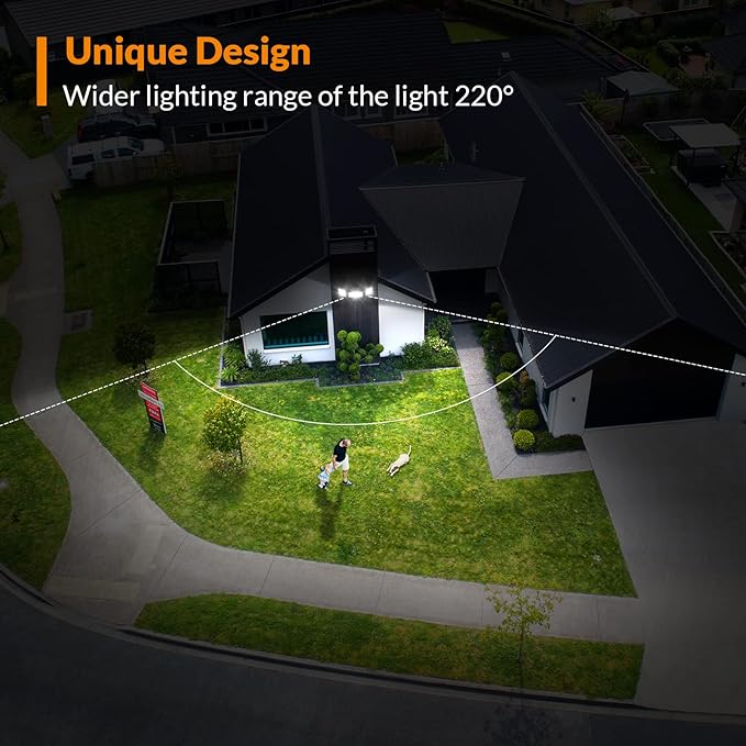 LEPOWER 42W Flood Lights Outdoor - 4200LM Bright LED Security Lights Outdoor with 3 Heads Switch Controlled Exterior Flood Light &amp 220° Wide Angle IP65 Waterproof for Garage Yard Porch (Black)