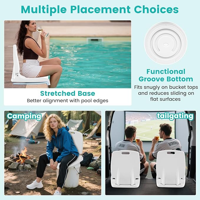 Goplus Poolside Chair for Edge of Pool Foldable Portable Flip Seat w/Back Support &amp 2 Handles Lightweight Outdoor Camping Chair for Stadium Tailgating Fishing Boats Beach (White 1 Pack)