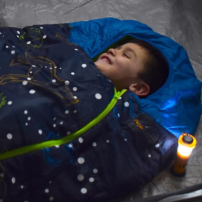 AceCamp Glow in The Dark Mummy Sleeping Bag for Kids and Youth Temperature Rating 30°F/-1°C Water-Resistant for Camping Hiking and Slumber Party