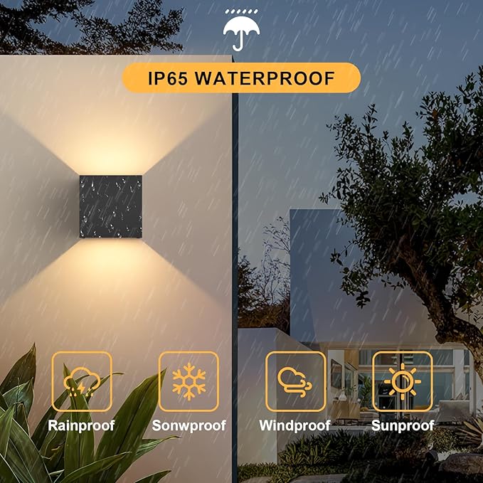 4.7inches Modern Cube Led Wall Light20W 3000K Up Down Hardwired Outdoor Wall SconcesIP65 Waterproof Aluminum Wall Lamp with Adjustable Beam Size for Garage Garden Porch Patio(Black2Pack)