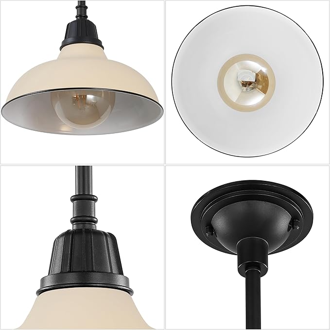 JONATHAN Y 12.25 Matte Almond 1-Light Farmhouse Indoor/Outdoor LED Pendant Iron Hanging Light and Black Metal Shade Rustic Ceiling Lamp for Kitchen Island LED Bulb Included (JYL7611J)
