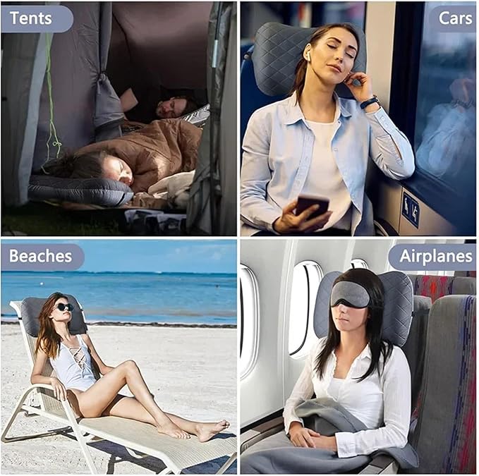 Ultralight Inflatable Camping Travel Pillow with Soft Washable Cover - Ergonomic Inflating Pillows for Neck &amp Lumbar Support(Light Grey)