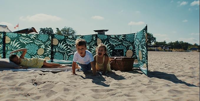 Premium 20 ft Beach Windscreen Privacy Screen Wind Blocker - Pineapple Oasis Free Rubber Mallet and Carry Bag Included