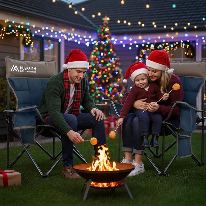 Heated Camping Chair Extra Wide Heated Chair Heavy Duty Heated Camp Chair Supports 450 lbs Heated Lawn Chairs for Adults with Cup Holder Cooler Side Pocket (Power Bank not Included)