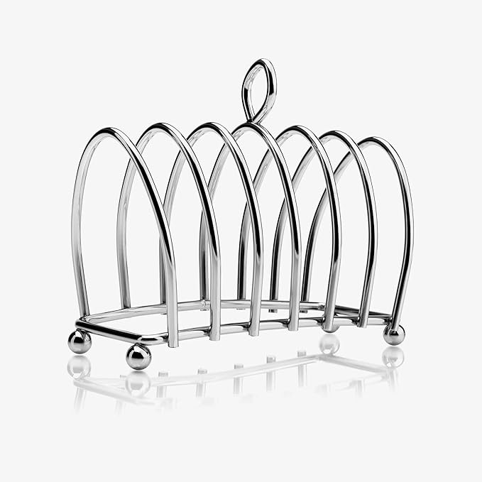 Kilo Victorian Design Chrome 6 Slice Toast Rack with Ball Feet and Loop Carry Handle