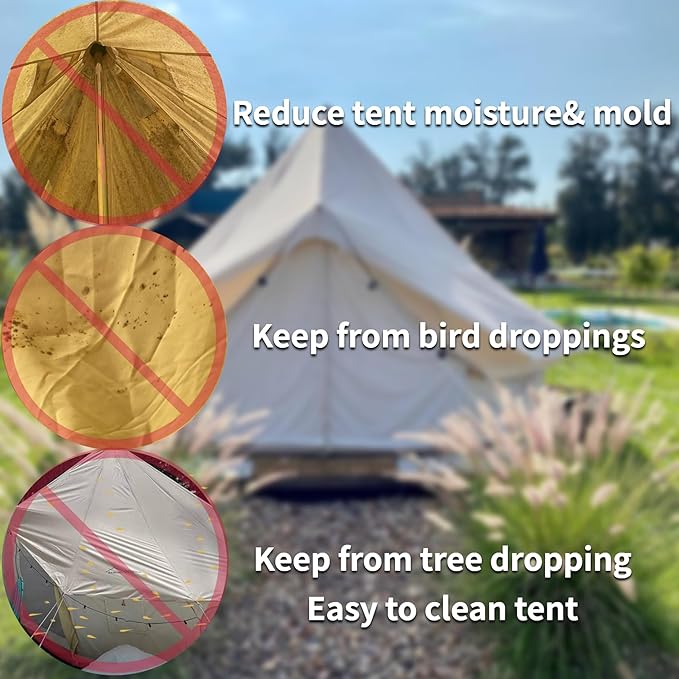 DANCHEL OUTDOOR Waterproof Rain Fly for Bell Tent 4 Season Yurt Tent Rain Cover Protector Tarp with/No Stove Jack Glamping Gears PU5000mm Lightweight 300D Oxford Polyester Beige(13ft/16.4ft/20ft)