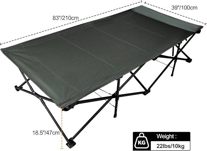 REDCAMP 39.4 W Extra Large Camping Cot for Adults 500lbs Oversized Tall Sleeping Cots Heavy Duty XXL Cots Portable for Outdoor Indoor Office Dark Grey