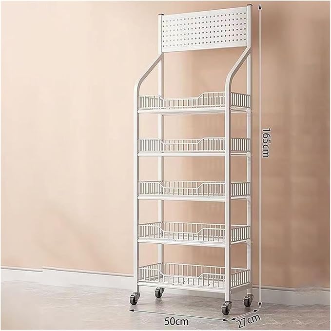 5-Tier Metal Snack Display Rack for Markets - Versatile Floor Stand Shelf for Chips Fruits &amp More -