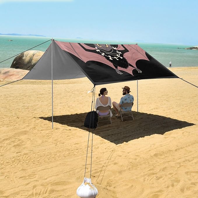 Retro Exquisite Bat Beach Tent Camping Sun Shelters Portable Outdoor Canopy Sun Shade for Camping Trips Fishing Backyard Fun or Picnics Easy Setup with Carrying Bag