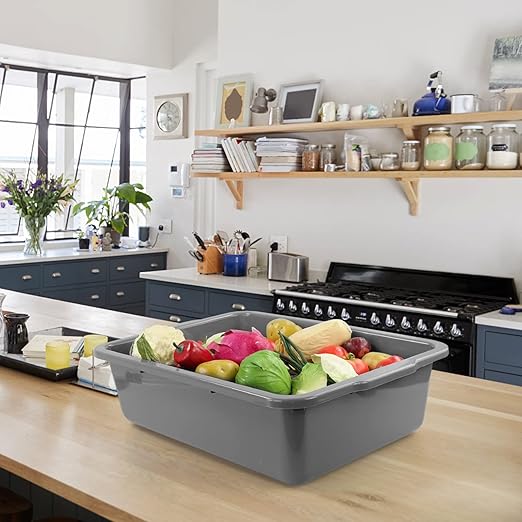 32l Large Grey Bus Bins for Restaurant 3 Packs Plastic Bus Tubs Commercial