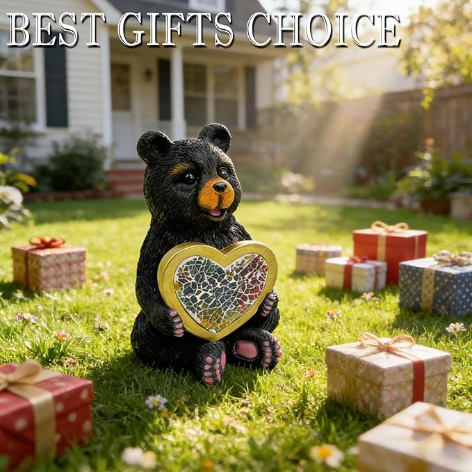 Solar Bear Garden Statues Decor for Outdoor Black Bear Figurine Lights for Lawn Patio Yard Decoration - Unique Christmas Housewarming Gift for Grandma Wowen Mom
