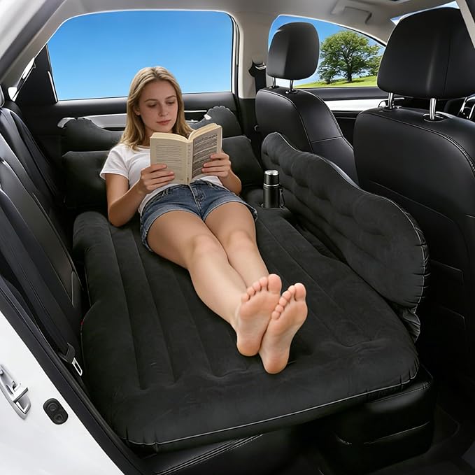 Inflatable Car SUV Air Mattress Back Seat Bed with Air PumpPortable Thickened Car Travel Camping Sleeping Air Mattress Blow Up Bed for Car Universal SUV