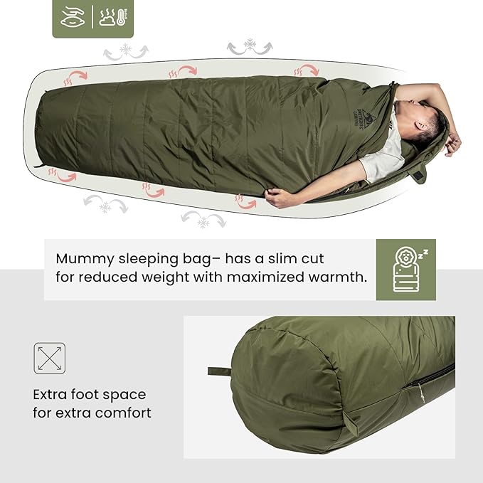 OneTigris Bushcrafter’s Sleeping Bags Mummy Sleeping Bag for Camping Hiking Backpacking Survival Gear