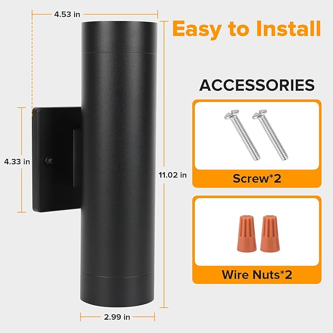 LUTEC Dusk to Dawn Outdoor Wall Lights 16W Integrated LED Cylinder Up-Down Sconce 3000K Waterproof Aluminum Exterior Lighting Matte Black Modern Porch and Entryway Wall Light Fixture 2 Pack