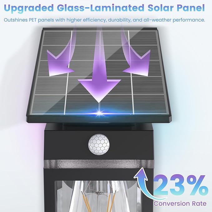 RGB Solar Wall Lights Outdoor Dusk to Dawn &amp Motion Sensor Porch Light with Lantern Shape 10 Modes (RGB Cycle/Fixed) IP65 Waterproof E26 Bulb Exterior Sconce for Front Porch Garage Patio