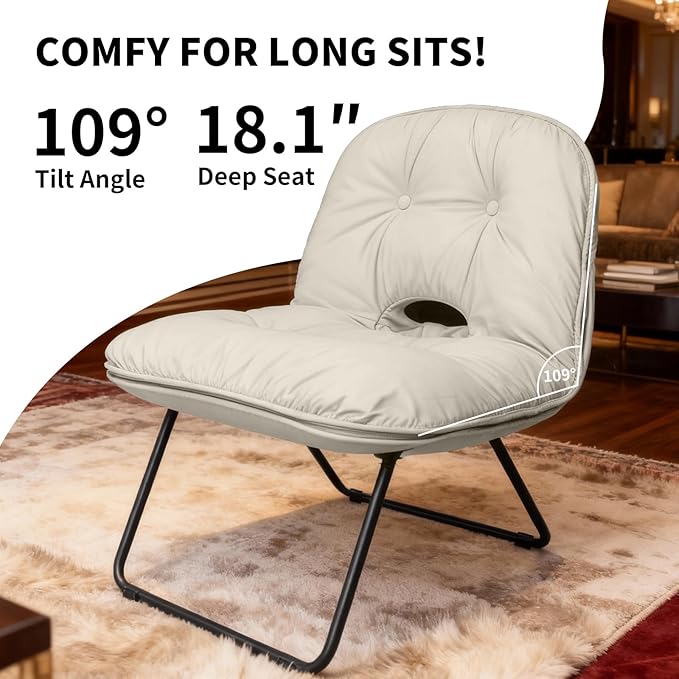 Saucer Accent ChairStylish Foldable Handbag Design for Living Room/Dorm (Beige)