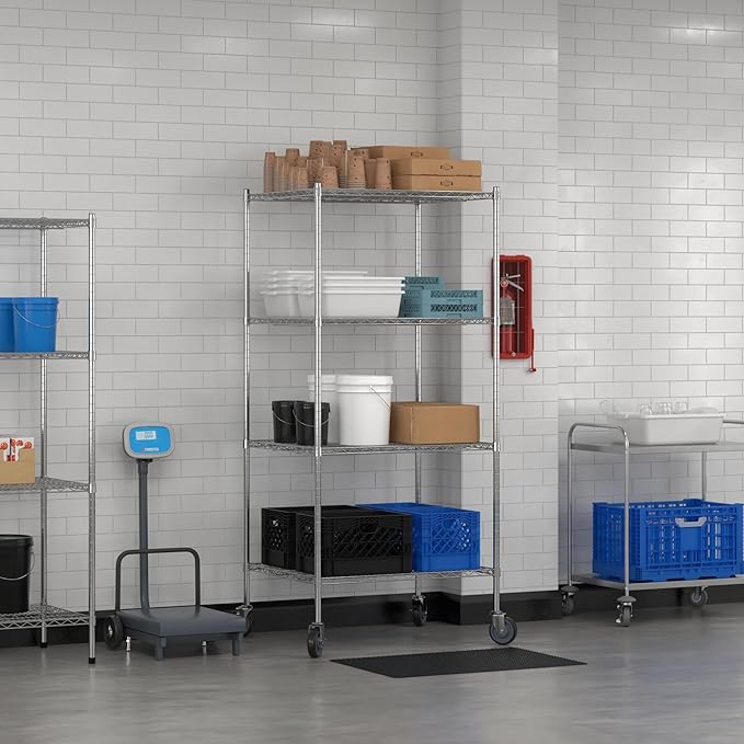 Commercial NSF Listed Chrome Mobile Wire Shelving Kit 30 x 36 x 80 with 4 Shelves Perfect for Warehouse Walk-in Refrigerator Freezer Grocery Store Restaurant Dishroom