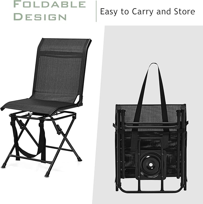 GYMAX Hunting Chair 360 Degree Swivel Hunting Blind Chair with Carry Handle 330 lbs Capacity Comfortable Waterproof Portable and Silent Folding Dove Hunting Chair for Blinds