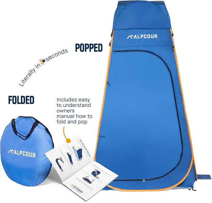 Alpcour Portable Pop Up Tent – Privacy Tent for Portable Toilet Shower and Changing Room for Camping and Outdoors – Spacious Extra Tall and Waterproof with Utility Accessories - Sturdy and Easy Fold
