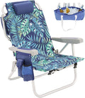 SUNNYFEEL Low Beach Chairs for Adults 5 Position Lay Flat Portable Folding Backpack Beach Chair Heavy Duty with Cooler Bag Cup Holder for Outdoor/Lawn/Picnic Foldable Camping Chair