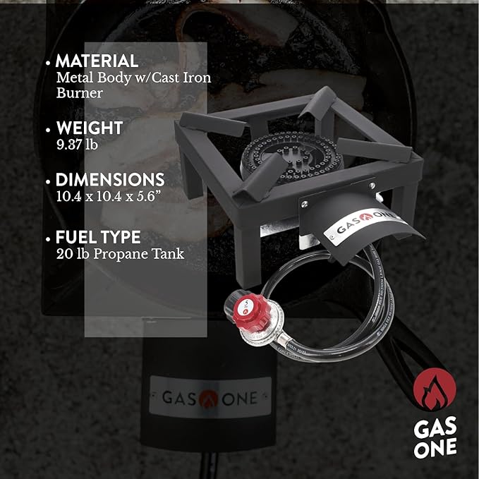 GasOne High Pressure Single Propane Burner - Outdoor Cooking with Heat Shield and Guard – Propane Burner Head for Camping Tailgating Seafood Boil Home Brewing - Patent Pending