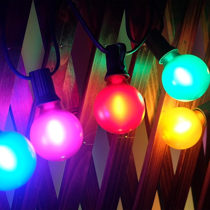 G40 Globe String lightsFrosted Multicolor LED Christmas Lights with 27 Shatterproof LED Bulbs Hanging Christmas Tree Lights for Indoor Outdoor Holiday Party Backyard Christmas Decoration Green Wire