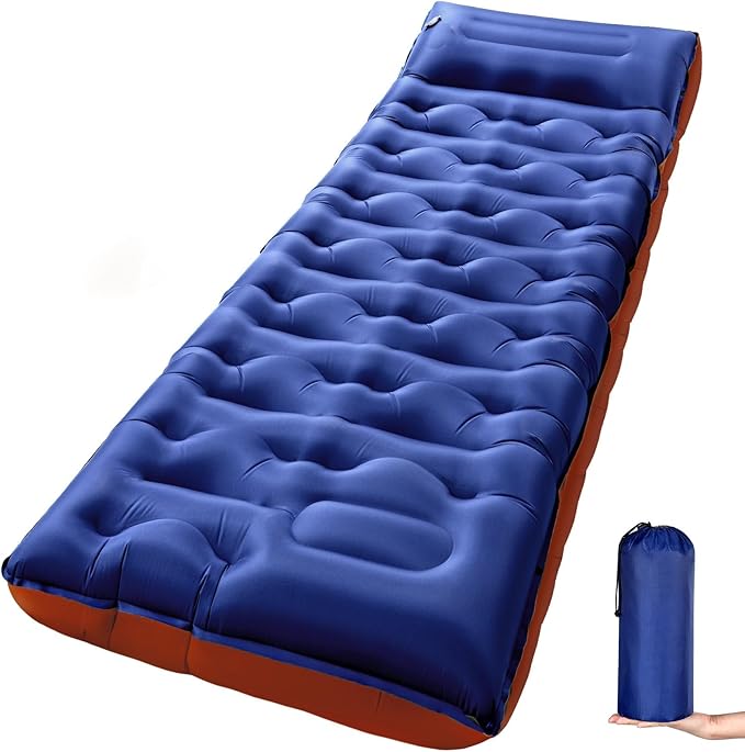 KASBAH Camping Sleeping PadExtra Wide 6 inch Thick Inflatable Sleeping Pads with Built-in Foot Pump and PillowUltralight Camping Mat Gear for Outdoor HikingCamping