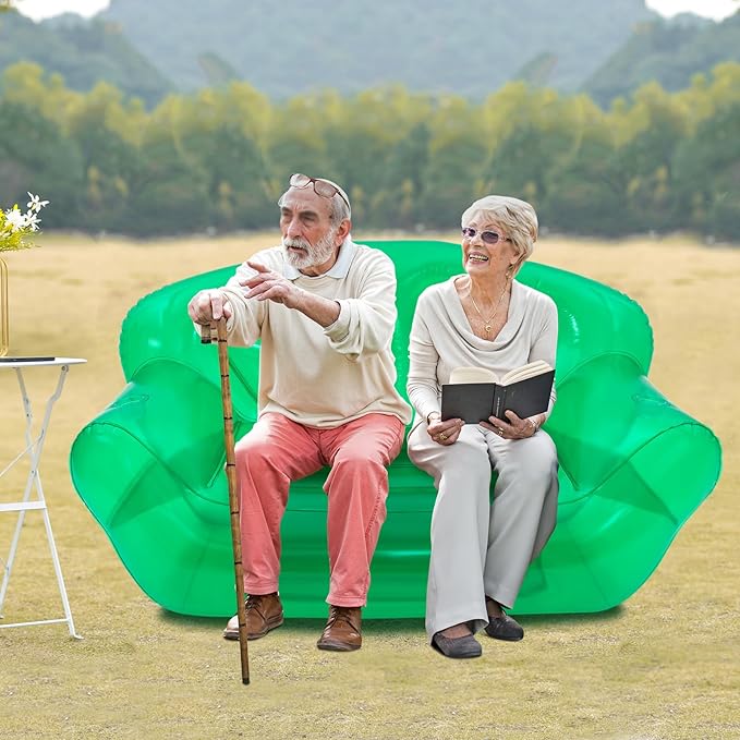 Transparent Inflatable Sofa Clear PVC Air Couch Double Seater Portable Blow Up Chair for Indoor Outdoor Camping Beach Patio Yard Holds 440lbs