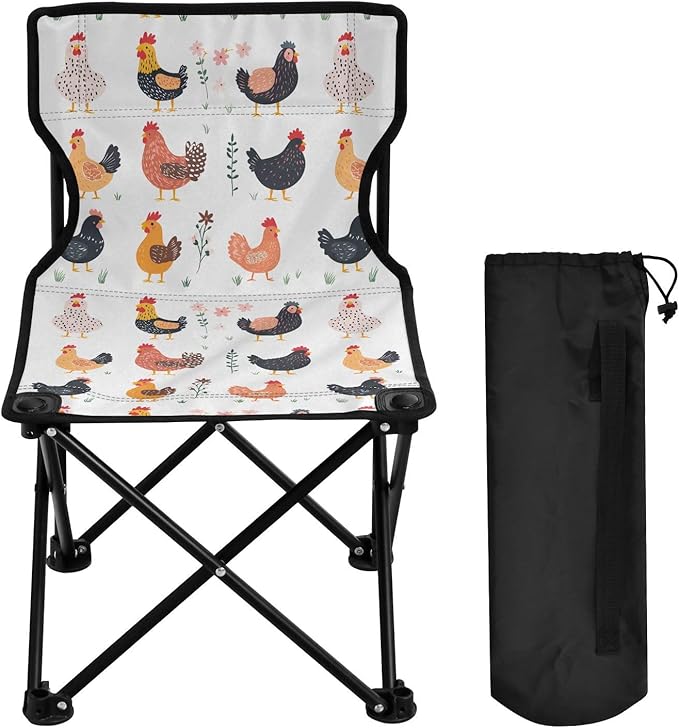 Cartoon Chicken Foldable Camp Chairs Ultra-Lightweight Beach Chairs for Adults Carry Bag Included for Camp