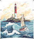 Camping Sun Shelters Sailboat in The Sea Wave and Lighthouse Beach Canopy 126 * 110.2in