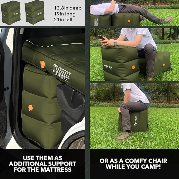 D-Hive Unbeatable Durability SUV Air Mattress for Car Camping Durable Extra Thick 300D Oxford Fabric Quick Easy Set-Up w/Electric Pump Car Bed Mattress Forrest Green
