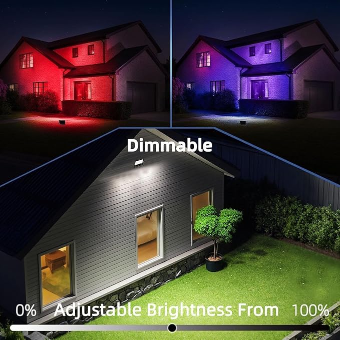 ILC LED Flood Light 80W 8000LM Outdoor RGB Color Changing Smart Floodlights RGBW 2700K Warm White &amp 16 Million Colors 20 Modes Grouping Timing IP66 Waterproof (2 Pack)
