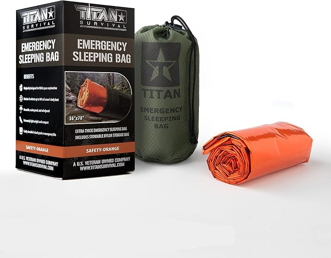 TITANSurvival Emergency Sleeping Bags for Survival 36” x 78” - 90% Heat Retention 41% Thicker &amp Waterproof - Durable Survival Sleeping Bag for Cold Weather Camping - Thermal Sleeping Bag Outdoor