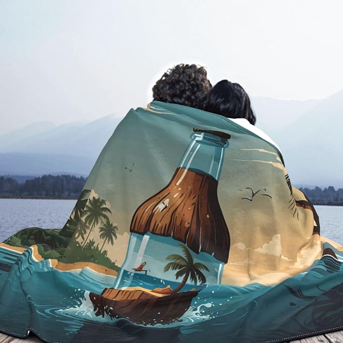 Drifting Bottle 60x50 Printed Soft Fleece Blanket for Sofa Bed and Camping - Cozy Blanket for Travel Picnics Nighttime Use