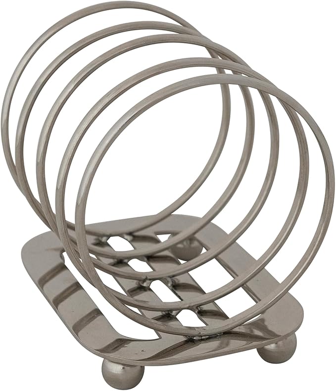 Creative Co-Op Stainless Steel Toast Rack with 4 Sections and Ball Feet Nickel Finish