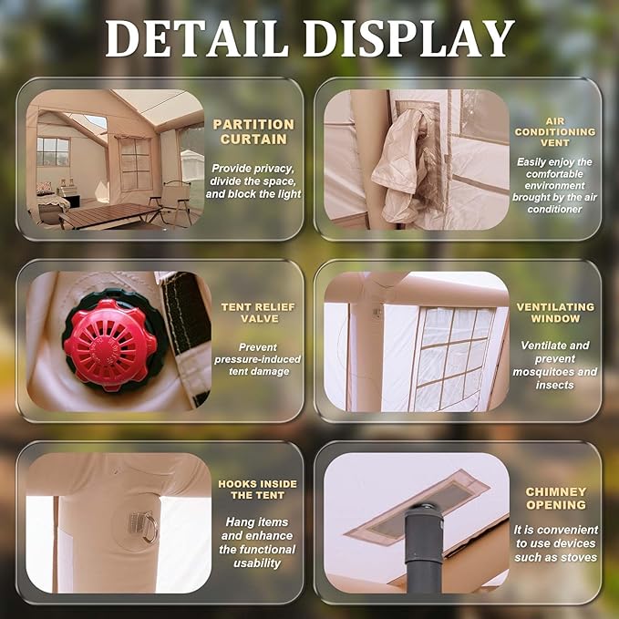 Inflatable Tents for Camping Large Inflatable Camping Tent with Hand Pump Easy Setup Tents for 2/4/6/8/10/12 People Portable Glamping Tent