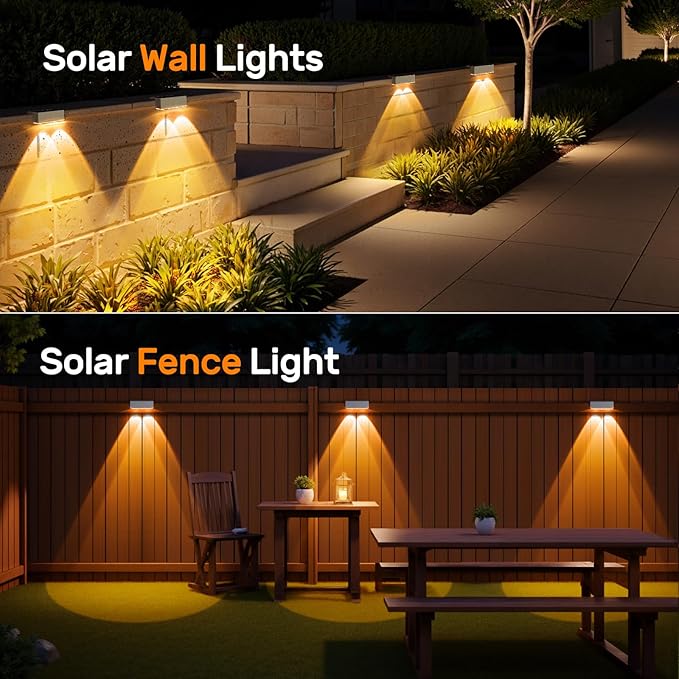 NIORSUN Solar Fence Lights12 Pack Deck LightLed Outdoor Lamp 3000K/6000K + RGB Wall LightsIP45 Waterproof Solar Powered Light for Backyard/Pool/Railing/Patio/Porch/Step (White)